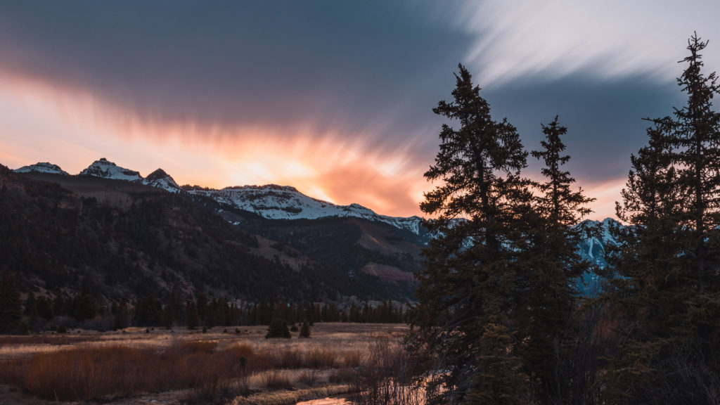 Sunrise over the mountains in Telluride, Colorado